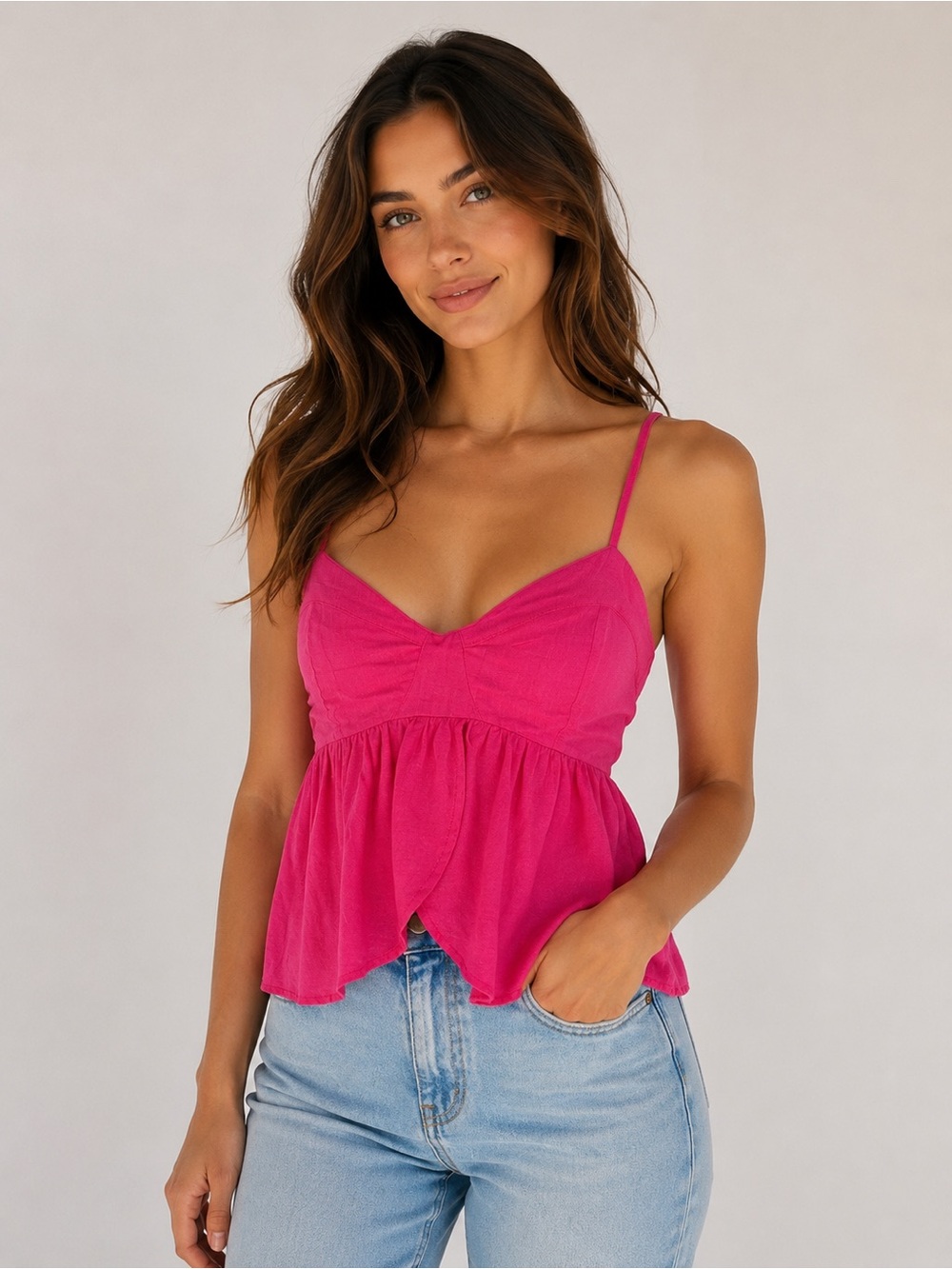 American Eagle Pink Smocked Babydoll Cami Tank Top BNWT Y2K Vacation Size L